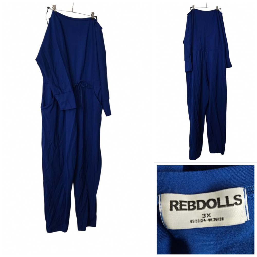 Rebdolls Royal Blue Long Sleeve Drawstring Waist Jumpsuit Plus Size 3X 22/24